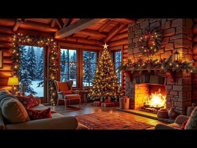 Cozy Christmas Ambience  ❄️ Relaxing Music on a Snowy Day with Fireplace Sounds 🔥