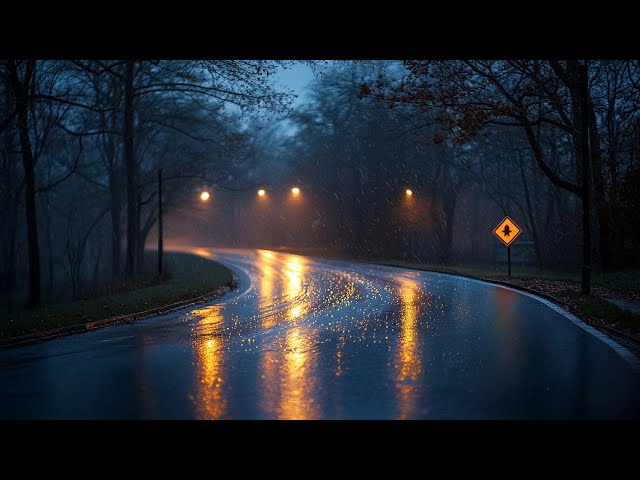 Lulling Rain Sounds on a Serene Urban Night - Peaceful and Relaxing Ambience