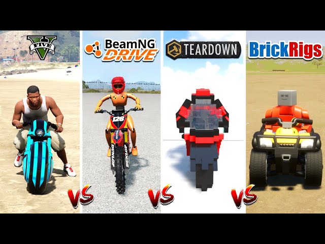 SPORTBIKE, DIRTBIKE, TRON BIKE, ATV BIKE in GTA 5 vs TEARDOWN vs BEAMNG vs BRICKRIGS- WHICH IS BEST?