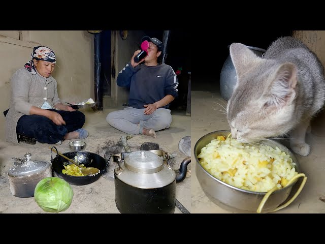 our dinner with cat kitty in our village farm house || Bhumi village vlogs || @bhumicooking