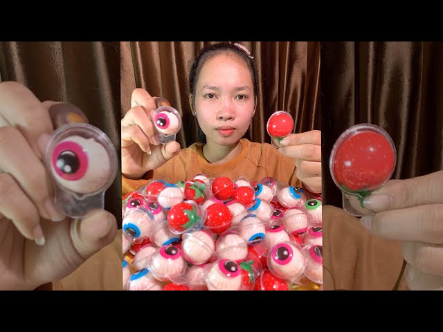 FAST EATING HOMEMADE CANDY EYEBALL JELLY WITH  STRAWBERRY  SO YUMMY