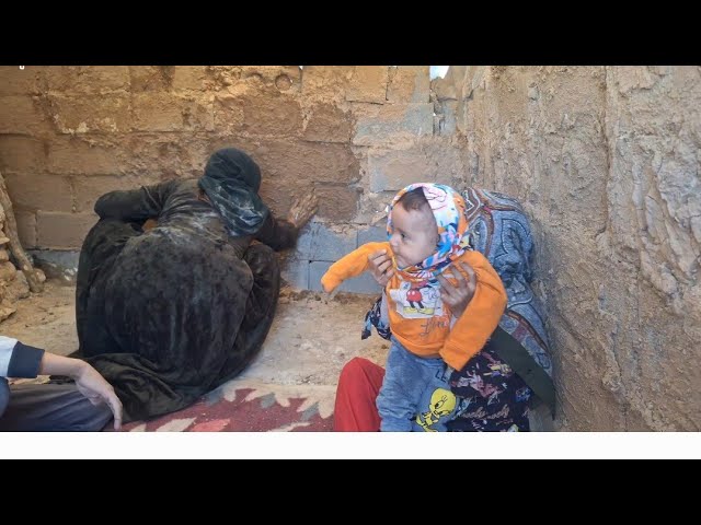 Zainab's Hard Work Collecting Blocks to Raise the Room and Fill Gaps with Mud