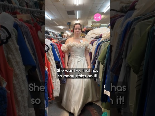 $25 thrift shop wedding dress transformation 😲 See linked video for final look #shorts #weddingdress