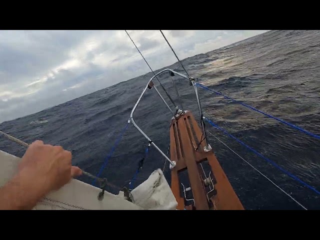 Westsail 32 Hove-To preparing for the coming Heavy Weather