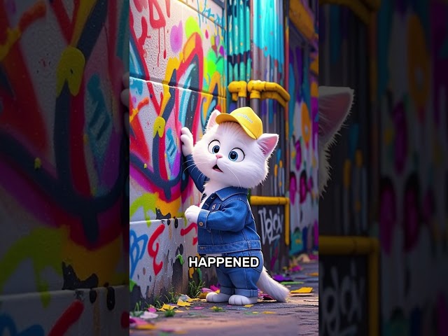 Cat Becomes a Street Artist 🎨🐾  #cat #story #funny#storytime #shorts #shortvideo #kitten