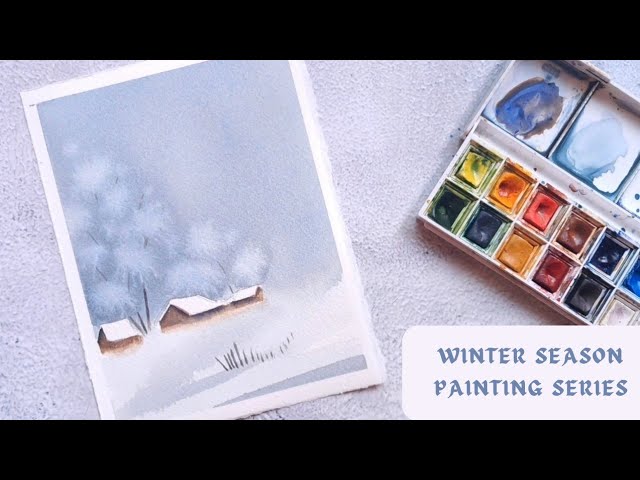 Easy watercolor winter season painting for beginners.