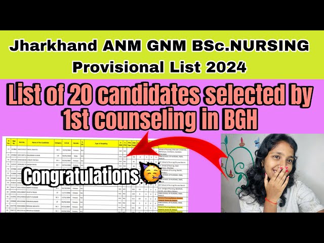 Jcece provisional List 2024 || List of 20 candidates selected by 1st counselling in BGH ||