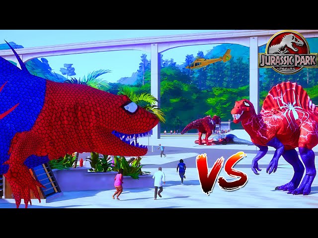 Dinosaur Game : Spiderman Red Dragon Rex Dinosaurs Surfing, Racing and fighting in Jurassic World.