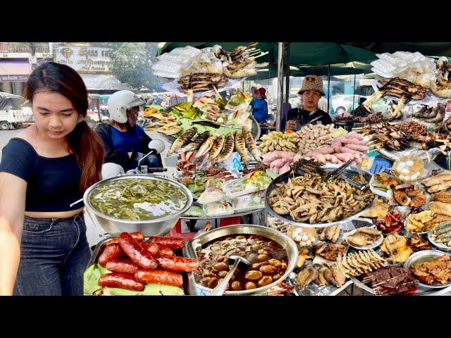 Cambodian street food at Olympic market - Walk exploring plenty of Khmer food, fish,  sausage, soup