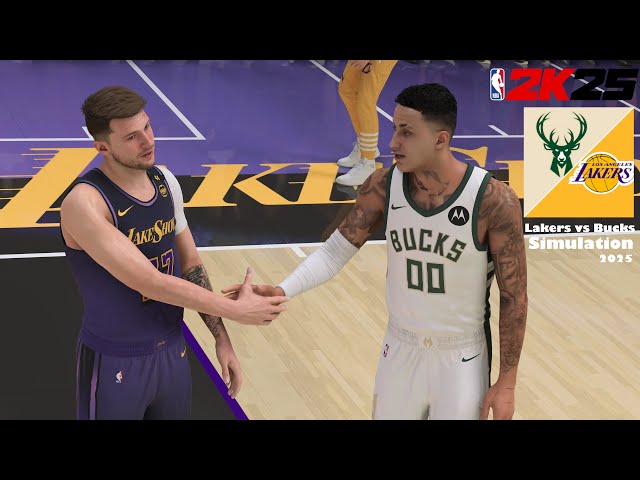 NBA 2K25 Luka Dončić Los Angeles Lakers vs Kyle Kuzma Milwaukee Bucks Simulation 2025 Game Play