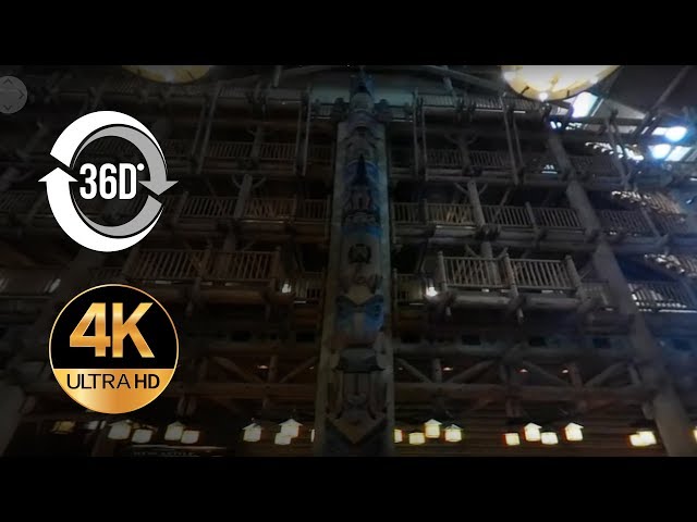 360 Degree view of Disney World Wilderness Lodge Lobby in 4k with the Samsung Gear 360