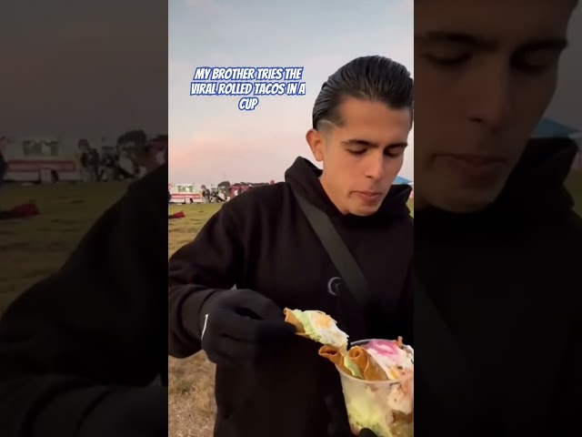 My brother tries the viral rolled tacos in a cup