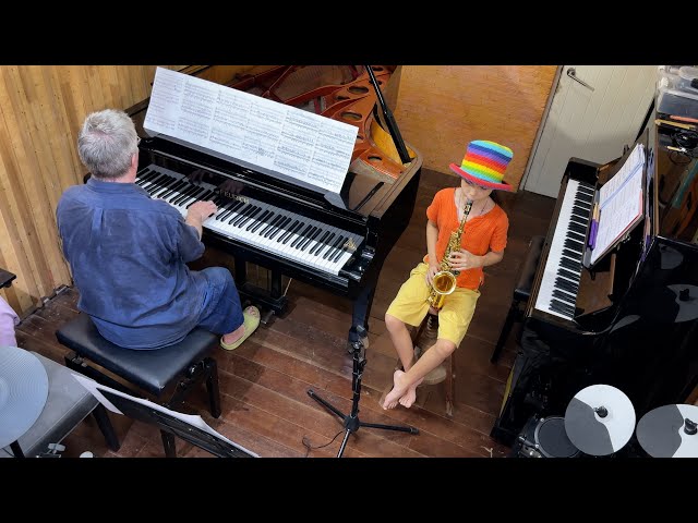 Homeschool Music “America" Bernstein - Sax, Piano & Percussion - Emilie & Dad