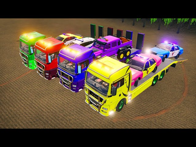 TRANSPORTING PIXAR CARS & FRUITS WITH COLORED & JOHN DEERE vs CLAAS vs TRACTORS - BeamNG.drive #diy