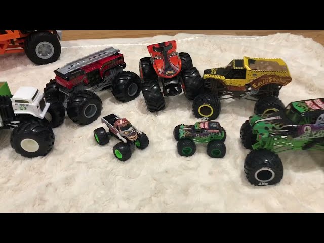 Big Hot Wheels monster truck toys! Monster Jam Grave Digger, Earth shaker, Twin mill and more