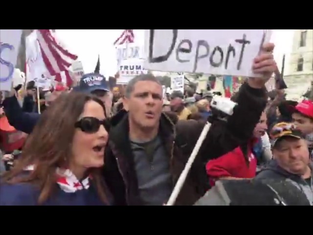 RI Trump/DePetro MAGA rally-goers yell "White Power" and give Nazi salutes