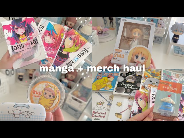 manga & anime merch haul + unboxing 🫧 nendoroid figure, sanrio, oshi no ko, nichijou, jjk, daiso