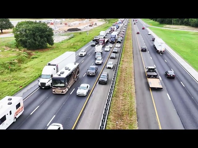 Dashcam/Drone view of Hurricane Milton evacuation on I-75 in Ocala, Florida