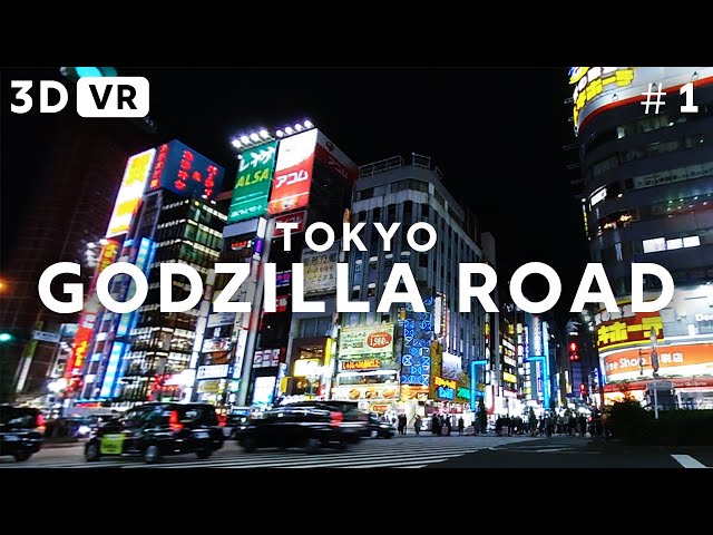 VR video 3D 5.7K | Beautiful night view of JAPAN, Godzilla Road #1