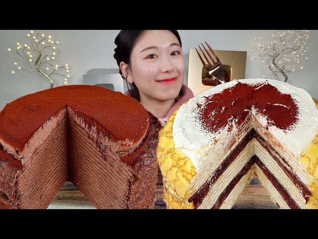 ASMR 꾸덕꾸덕 크레이프케이크 초코크레이프케이크 🍰디저트 리얼먹방 :) Dessert crepe cake MUKBANG