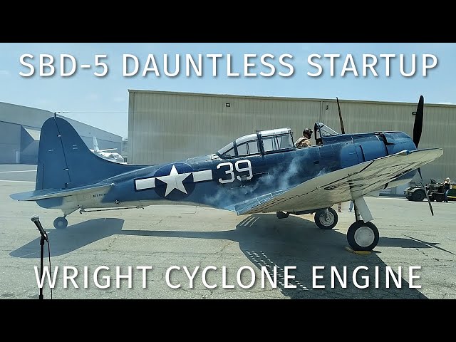 SBD-5 Dauntless Engine Startup - Wright R-1820-60 Cyclone