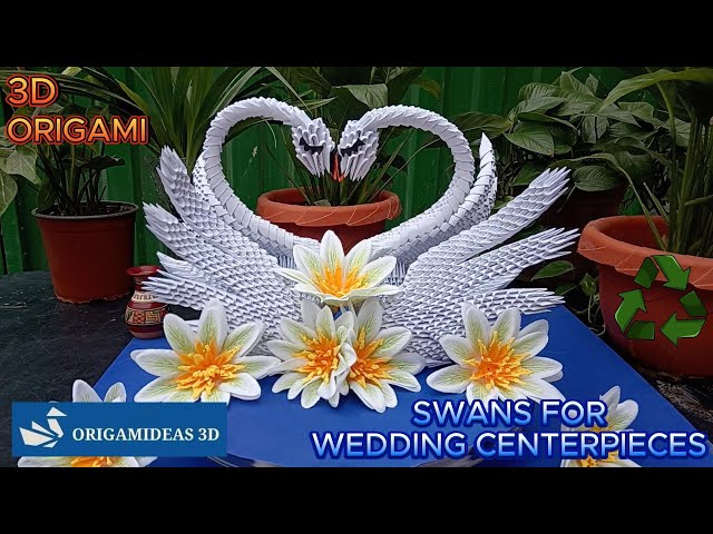 Swans for Wedding Centerpieces in 3D Origami - reusable  paper | Cisnes para centro de mesa de bodas