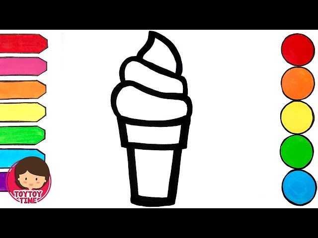 Glitter Ice Cream Cone Gift Drawing and Coloring for Kids Learning Colors for Toddlers