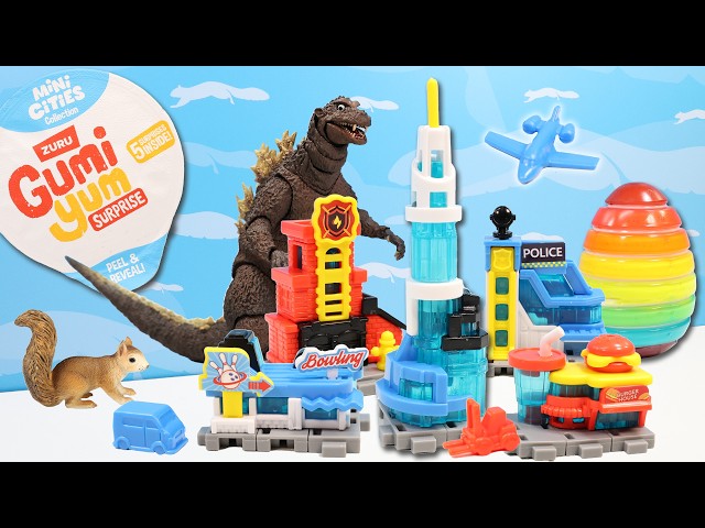 ZURU Gumi Yum Surprise Candy BLUE Mini Cities vs Godzilla Building Collection Review