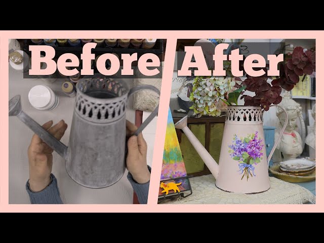 Drawing on a tin watering can / Watering can makeover/Upcycling | Vintage Acrylic painting #1