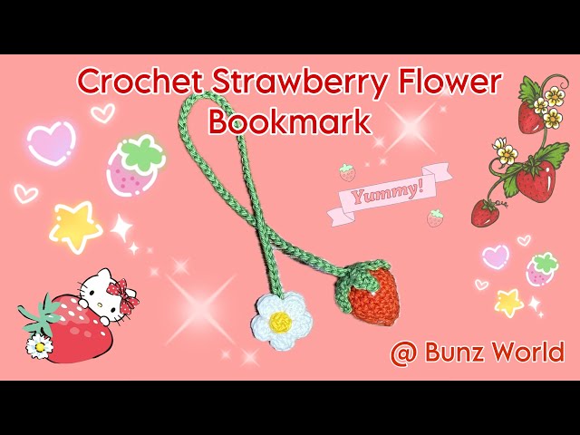 Crochet Strawberry Flower Bookmark 💗 English Pattern 💗 #crochet #bookmark #diy #giftidea