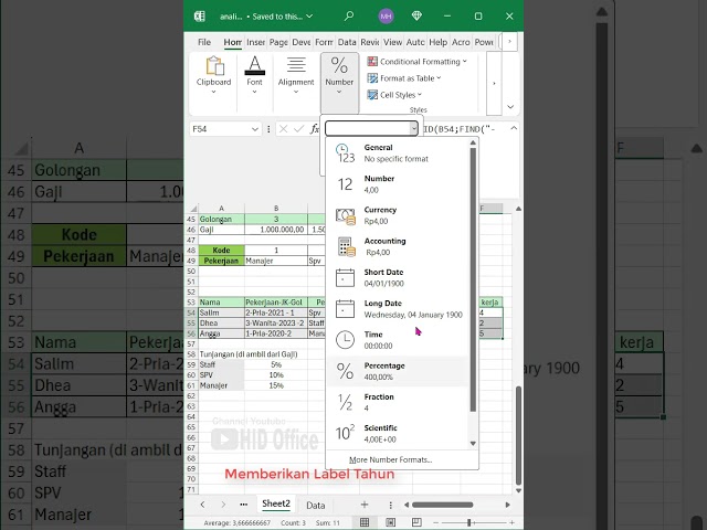 Memberikan label tahun otomatis di excel