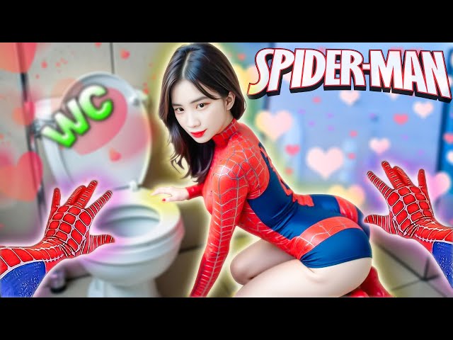 SPIDERMAN HAS SUPER POWERS BUT CAN'T ESCAPE Crazy GIRL IN TOILET 🆘(Romantic Love Story Spiderman)