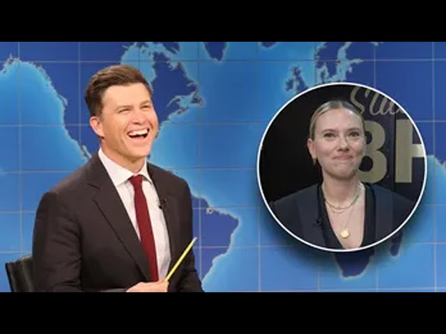 Colin Jost tells wild jokes about wife Scarlett Johansson on ‘SNL’ — as she watches from backstage