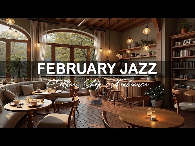 Peaceful February Jazz - Soothing Jazz Coffee Shop Ambience & Sound Rain Outside