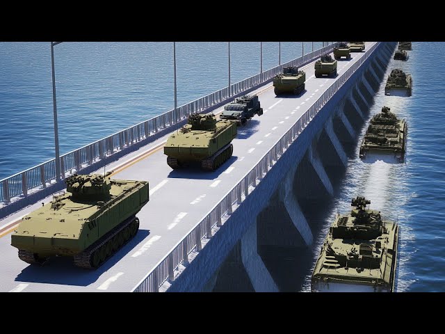 COUNTER-ATTACK, Ukrainian Missiles Hit Multi-Million Ton Russian Supply Convoy on Bridge - Arma 3