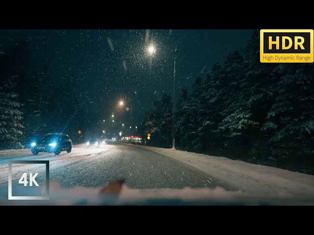 Relaxing Snowfall Drive in Sweden | 4K HDR | Driving Sounds for Sleep and Study ASMR