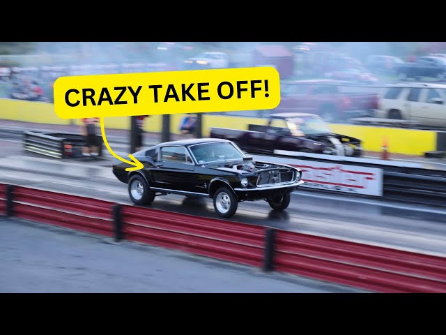 Fastback Mustang on Two Wheels at a NY Drag Strip - Insane Exhaust & Action!