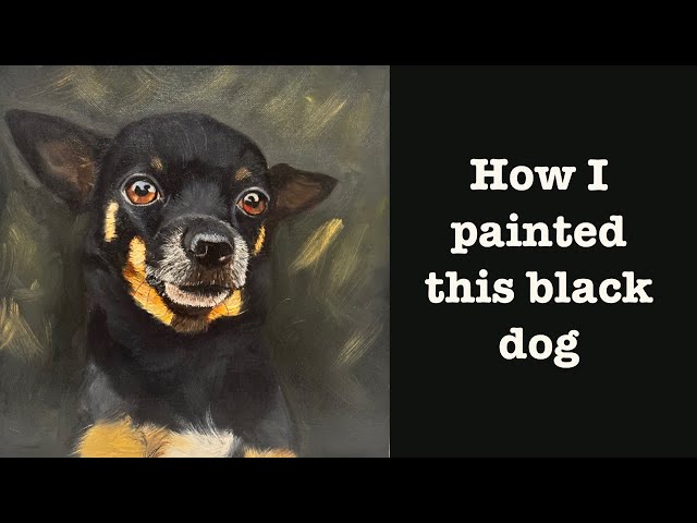 A painting of a black Chihuahua dog.