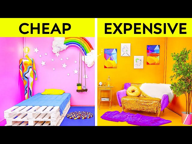 Cool room makeover challenge || rich vs broke | cheap vs expensive items for your room by 123 go!