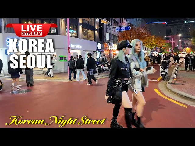 Live Korea Seoul 🇰🇷 Walk Tour Seoul 🤩 Korean Food Street Walking Tour | Seoul Hongdae Night Street