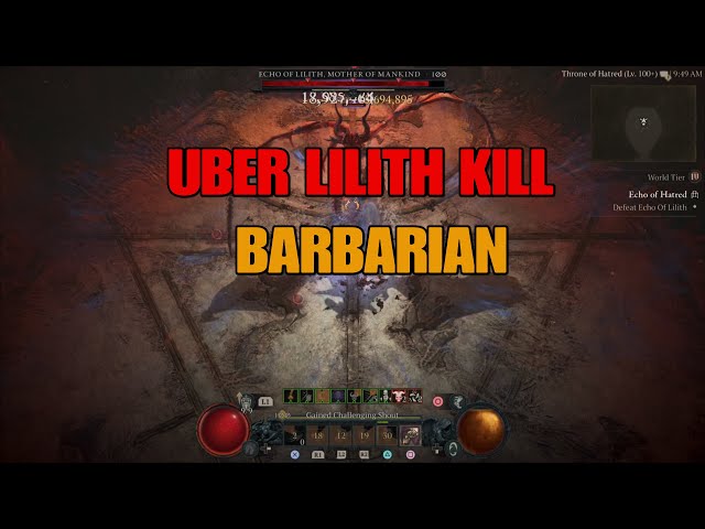 Diablo IV Season 4 Solo Uber Lilith Kill Bash Barbarian