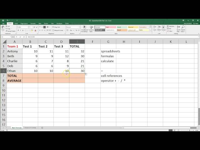 Spreadsheet Basics -- Microsoft Excel