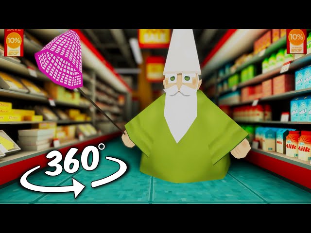 Green Wizard Gnome chase you in supermarket But It's 360 degree video