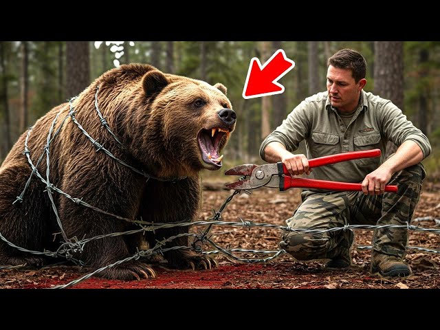 Man Saves Bear Cub Trapped in Barbed Wire – What Happens Next Is Unbelievable!