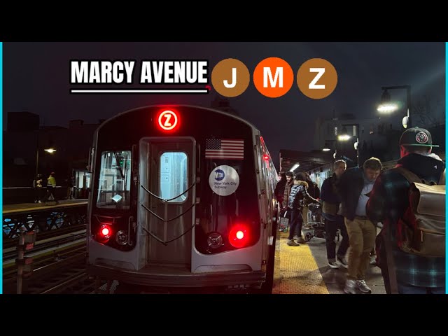 BMT Jamaica Line: (J)/(Z) Exp and (M) Local train action at Marcy Avenue. (Rush Hour)