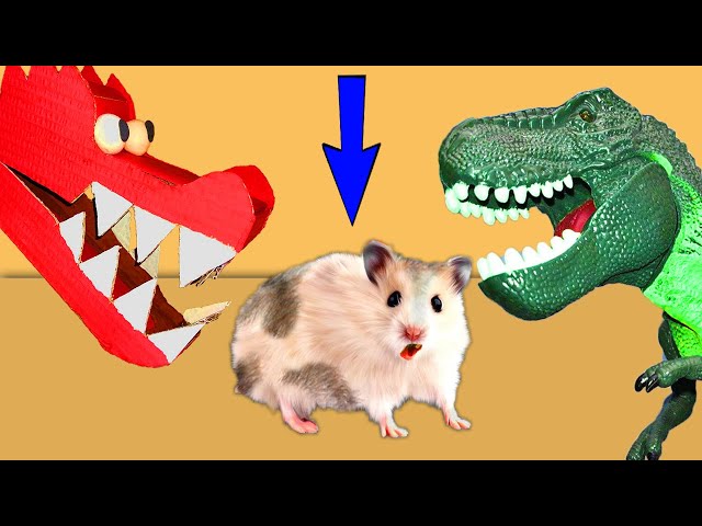 🐹Dragon Hamster Maze with Traps 😱OBSTACLE COURSE😱 + Cars Hot Wheels Monster Trucks | Dinosaur