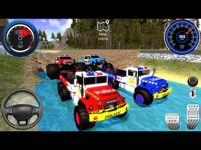 Juegos De Carros - Transporting US Police Monster Trucks #2 - Car Extreme Racing Speed Bump Gameplay