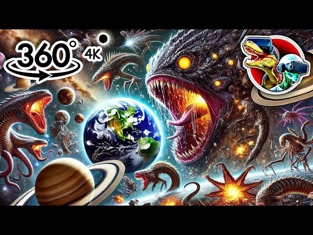 360 Space Bloop and Monsters Eat Planets | 360 video 4K