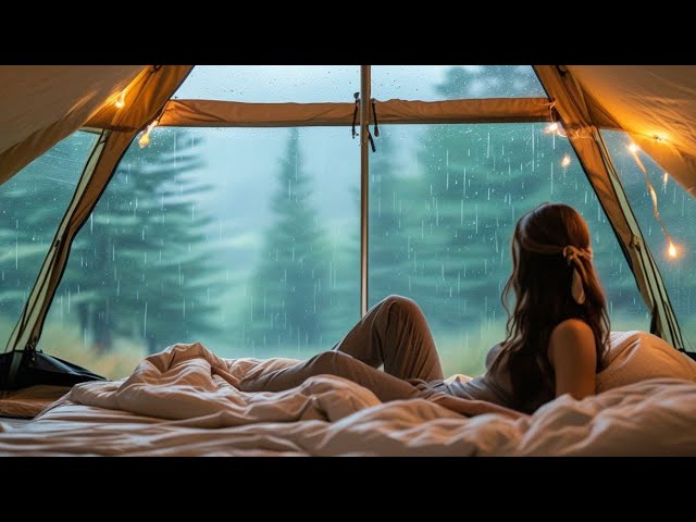 Solo Girl Camping Alone in Heavy Rain - Cooking, Yoga and Relaxation with ASMR Sounds of Nature