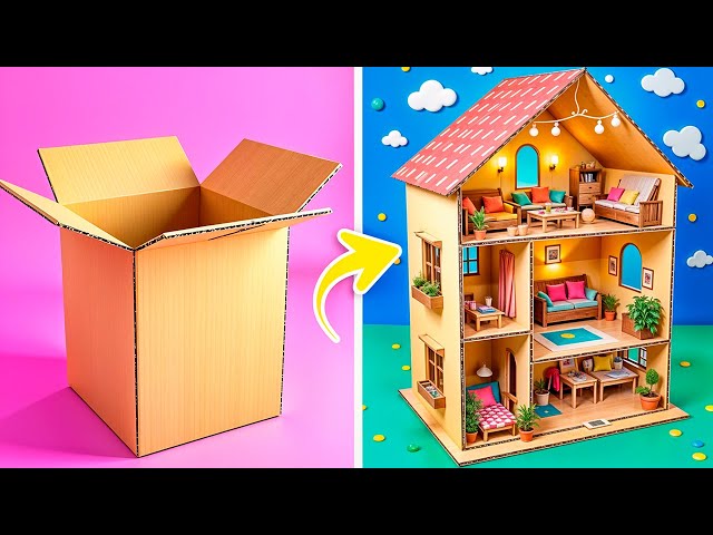 Cardboard House from Trash! Barbie and Her Pets Have a New Home *Fun Crafts for Dolls*